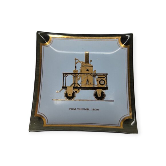 Vintage Houze Art Curved Glass Trays w/ Locomotives Train Railroad 3.5" X 3.5" - Picture 5 of 14